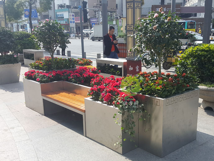 户外不锈钢大花箱景观花槽坐凳组合定制厂家
