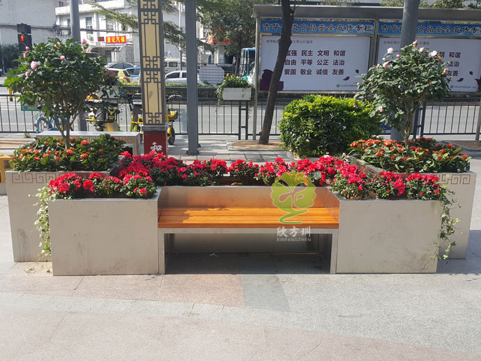 户外不锈钢大花箱景观花槽坐凳组合定制厂家