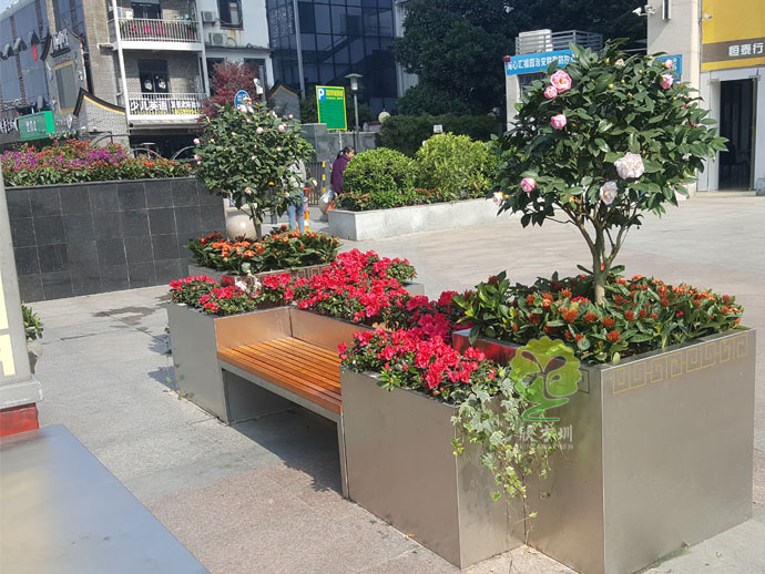 户外不锈钢大花箱景观花槽坐凳组合定制厂家