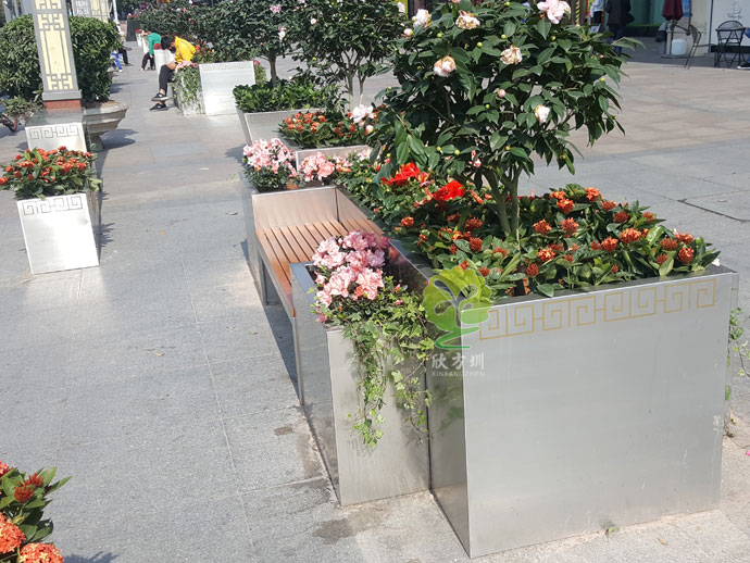 户外不锈钢大花箱景观花槽坐凳组合定制厂家