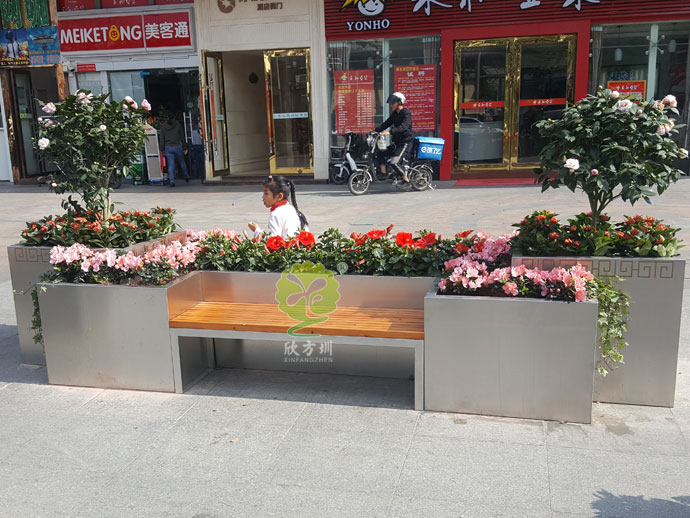户外不锈钢大花箱景观花槽坐凳组合定制厂家