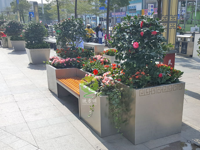 户外不锈钢大花箱景观花槽坐凳组合定制厂家