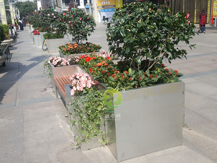 户外不锈钢大花箱景观花槽坐凳组合定制厂家