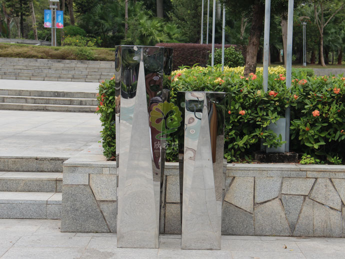 镜面不锈钢落地式景观花瓶几何切面金属组合花器
