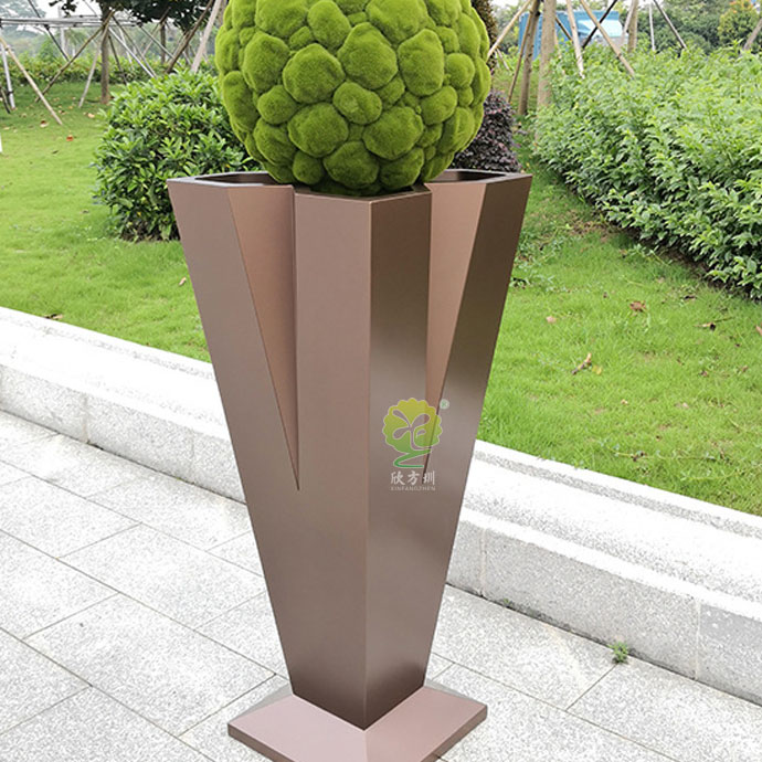 不锈钢高V字形美陈花器电镀高端景观花盆厂家批发