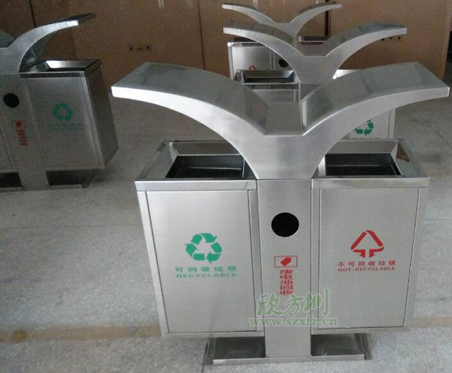 展翅不锈钢分类垃圾桶批量生产成品图
