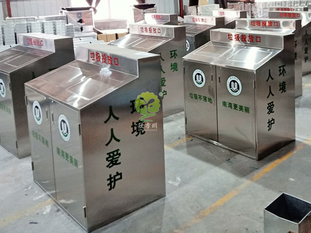 大容量带雨棚分类垃圾桶-不锈钢带雨棚垃圾桶存放站
