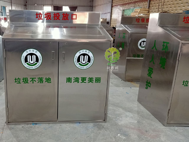 大容量带雨棚分类垃圾桶-不锈钢带雨棚垃圾桶存放站