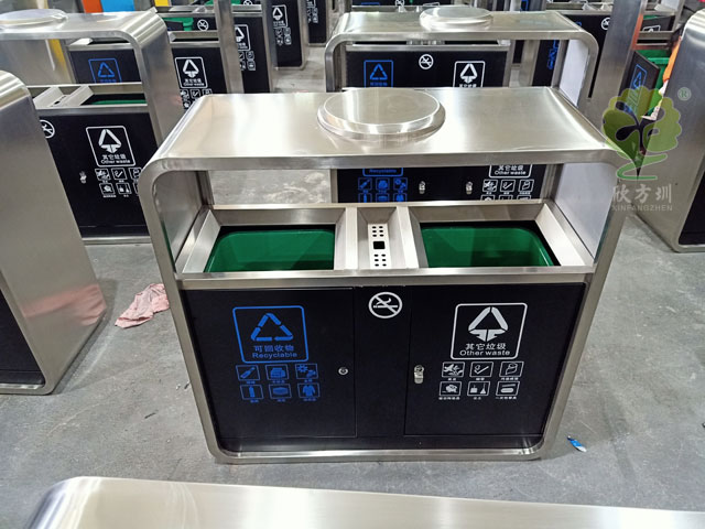户外不锈钢烤漆垃圾桶-广州市政不锈钢垃圾桶果皮箱