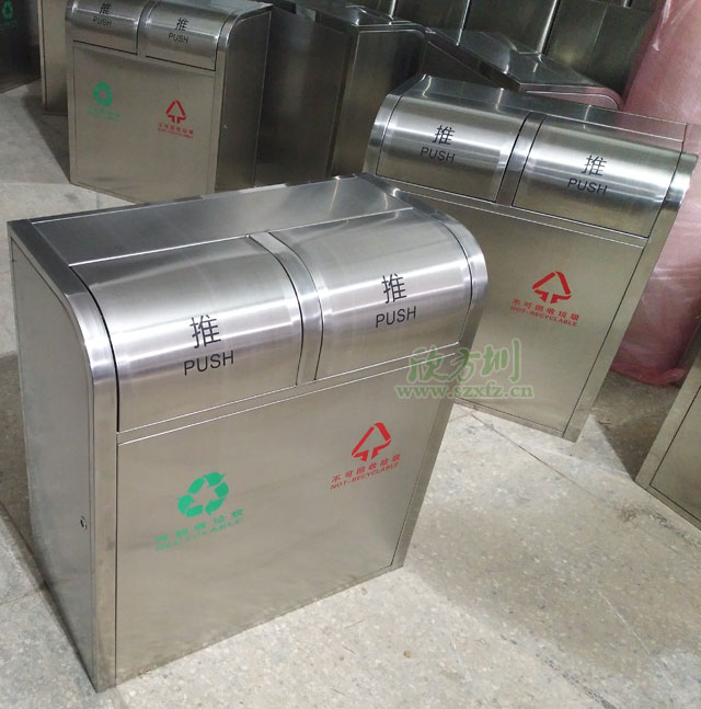 不锈钢环保分类垃圾桶工厂成品图