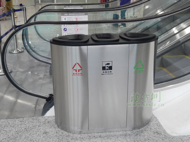 商场不锈钢三分类垃圾桶